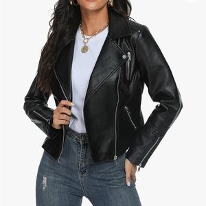 Black Faux Leather Moto Jacket Women’s Small Biker Vegan Leather Jacket